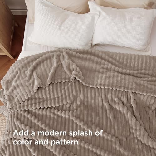 Bedsure Full Size Fleece Blankets for Bed Light Brown 84"x90"
