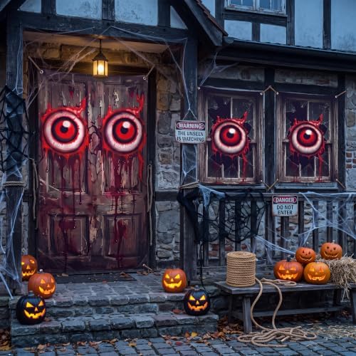 DoubleFill 3 Pcs Halloween Window Door Cover Set Bloody Eye Ball Curtain