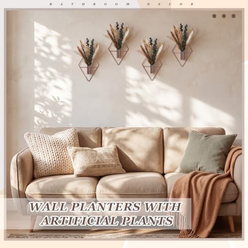Jexine 4 Pcs Hanging Artificial Planters Wall Decor, Bronze, Pampas