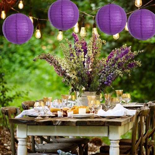 BEISHIDA 12 Inch Purple Paper Lanterns 6Packs Hanging Round Chinese Lantern