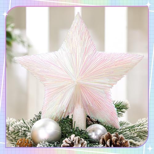 Threehoney 8.3 Inch Christmas Star Tree Topper Glitter Decor,Colorful White