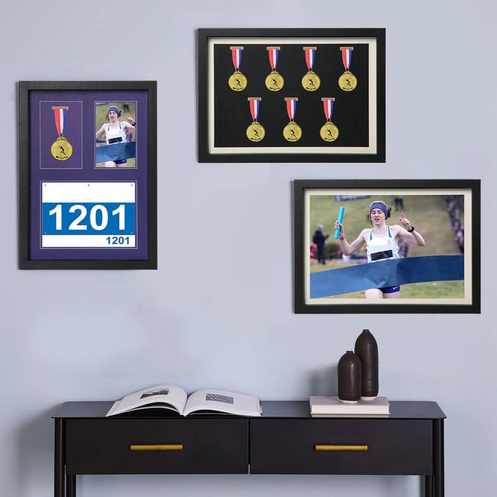 Shadow Box for Medals Medal Display Case Black A3 | Race Bibs, Photos Display, Large, Marathon Runner, Race Winner