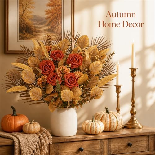 120 Pcs Mixed Fall Greenery Stems Orange Faux Eucalyptus Leaves