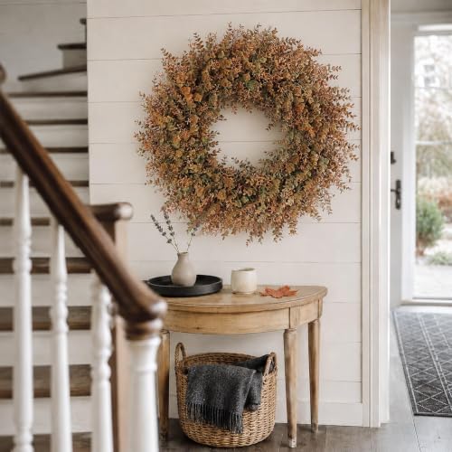 32"Artificial Eucalyptus Wreath with Seed for Front Door Decor(Fall Orange)