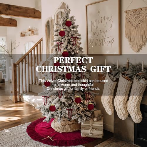Velvet Christmas Tree Skirt, 60 Inches, Bow Style, Red