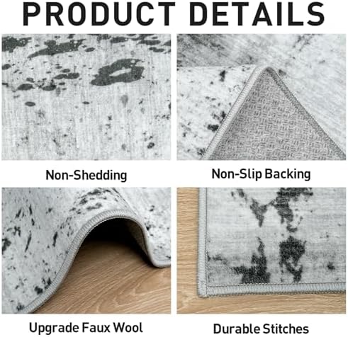 6x9 Area Rugs for Living Room: Washable Abstract Black White Grey Carpet
