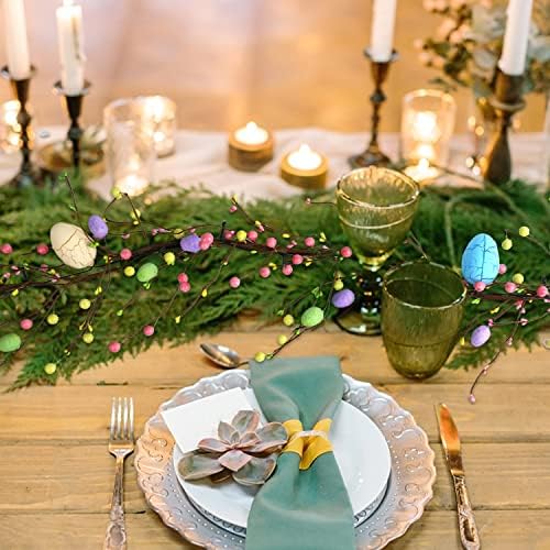 FOIMAS 6ft Lighted Easter Garland,Artificial Egg Hanging Garland with Lights Pip Berries for Easter Spring Party Fireplace Mantle Decoration Supply