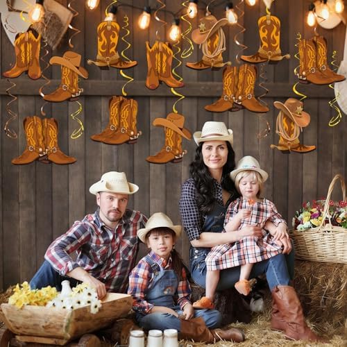 West Cowboy Hanging Swirls, 30Pcs Western Cowboy Boot Ceiling Streamers Cowgirl Hanging Decorations for Wild West Themed Party Supplies