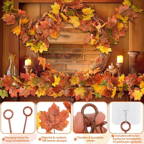2Pack 11.8FT Fall Maple Leaf Garland Yellow Green Thanksgiving Fall Decor