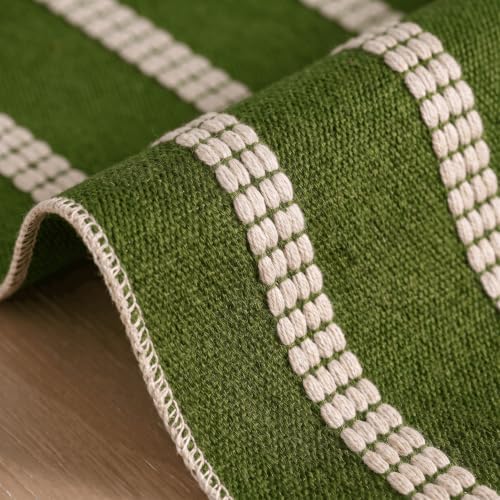 Artoid Mode Army Green Farmhouse Dashed Stripe Table Runner, Seasonal Holiday Boho Rustic Kitchen Dining Table Decoration for Home Party Decor 12x72 Inch