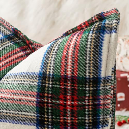 MIULEE Christmas Plaid Pillow Covers 18x18 White Christmas Decorations for Home