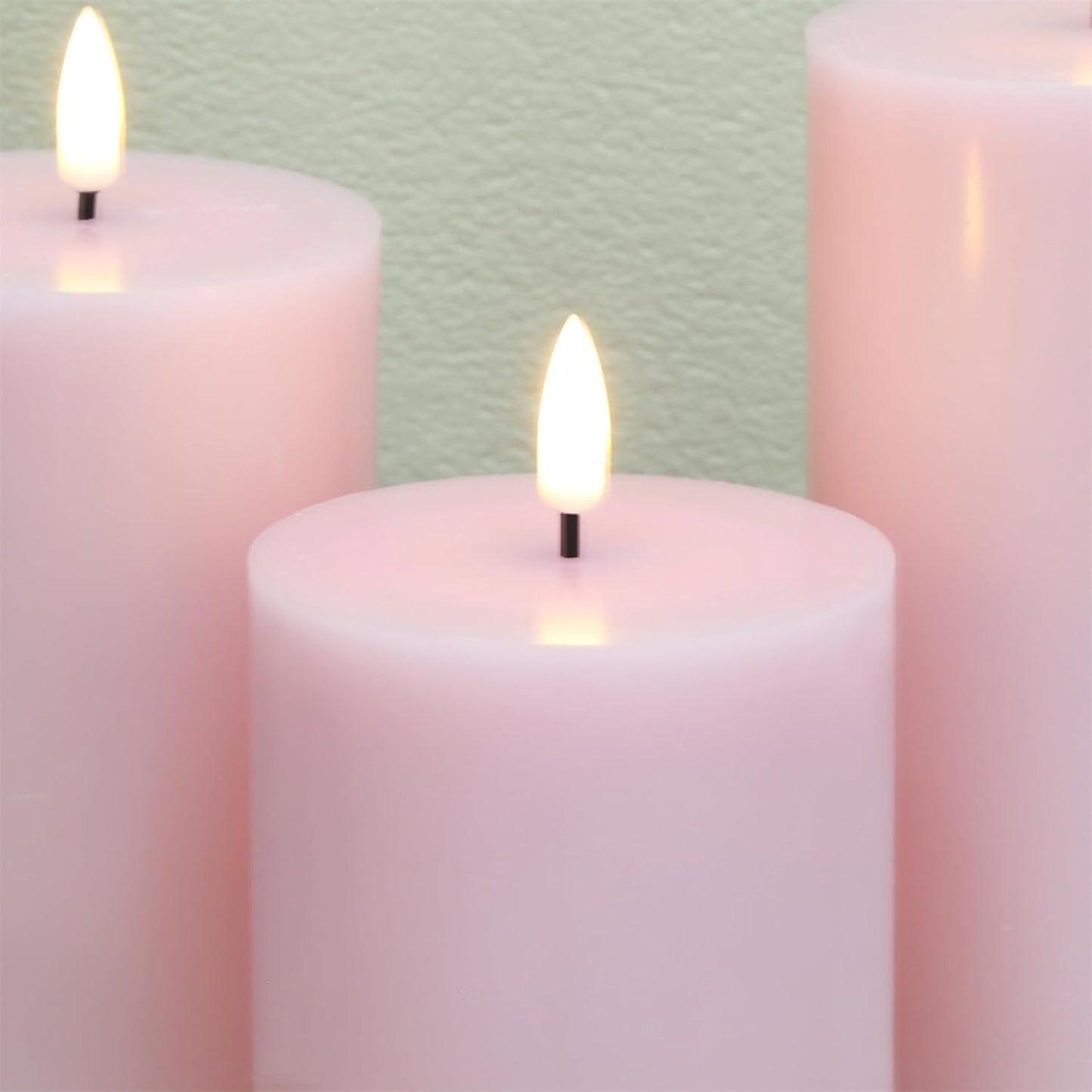 Pink Flameless Pillar Candles with Remote Set of 3 | Flickering LED Candles, 2 AA Battery Power, Flat Top Real Wax