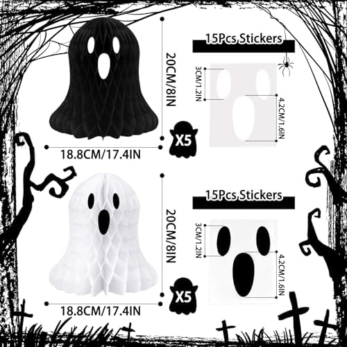 Halloween Ghost Decorations, 10 Pcs Black and White Honeycomb Decor