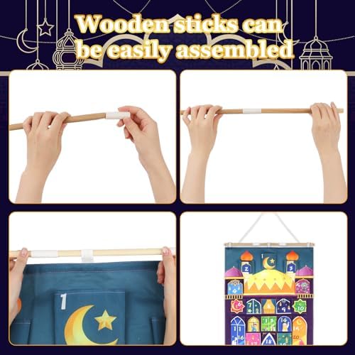HOWAF Fabric Ramadan Advent Calendar (Countdown to Eid), Mosque Eid Ramadan Countdown Calendar with 30 Pockets for Ramadan Mubarak Home Wall Decoration, Islamic Decor Eid Holiday Advent Calendar Planner Supplies