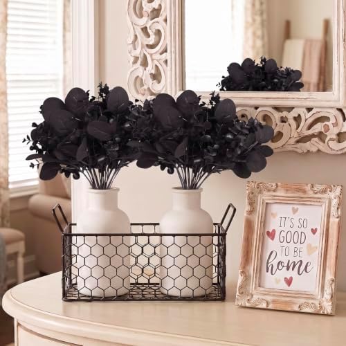 ZeKonan 40 Pcs Artificial Black Eucalyptus Stems Fake Halloween Flowers 11" Mixed Faux Eucalyptus Leaves Plant for Wedding Vase Center Bouquet Flower Arrangement, Halloween Fall Home Decor