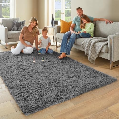 Ophanie 5x7 Area Rugs for Living Room Grey, Fluffy Shag Large Fuzzy Plush Soft Rug, Gray Shaggy Floor Big Carpets for