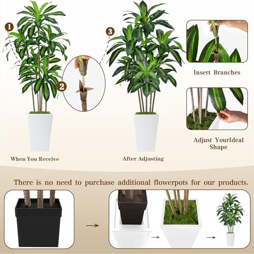 Flydeer 6FT Artificial Dracaena Tree with Tall White Planter, Floor Plant