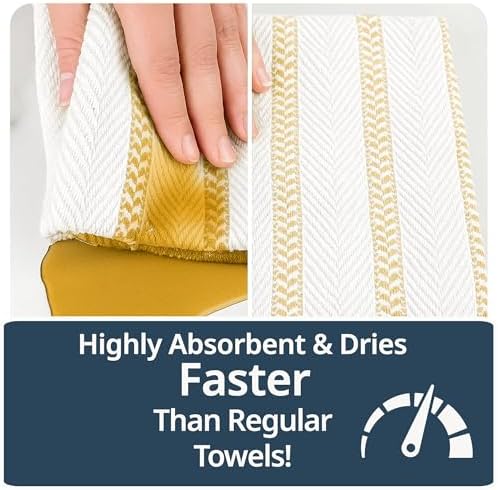 LANE LINEN Kitchen Towels Set - Pack of 4 Cotton Dish Towels for Drying Dishes, 18”x 28”, Absorbent Tea Towels, Quick Drying Kitchen Towel Set - Lemon Yellow