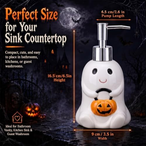 Potchen Ghost and Pumpkin Soap Dispenser Ceramic Pump Bathroom Decor