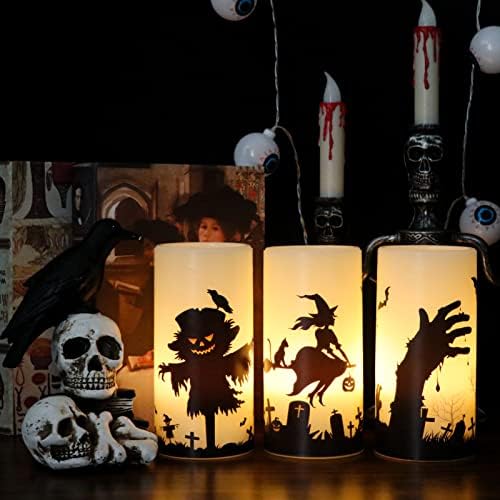 Scarecrow Halloween LED Flameless Pillar Candles with Remote Timer