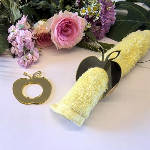 Set of 10 Rosh Hashanah Acrylic Mirrored Apple Napkin Rings - Elegant Fruit Style Decorative Holders for Jewish New Year Celebrations (Gold Mirror, Jewish)