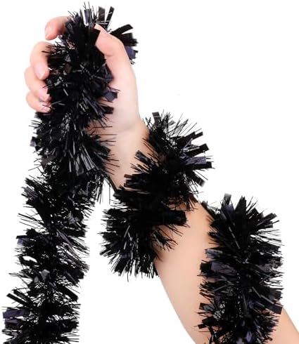 33ft Black Christmas Tinsel Garland,Xmas Metallic Twisted Hanging Garland for Chistmas Tree Fireplace Mantle Home Decoration