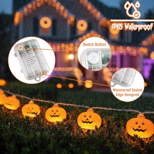 Runleo Halloween Lights Battery Operated, Pumpkin String Light Decorations