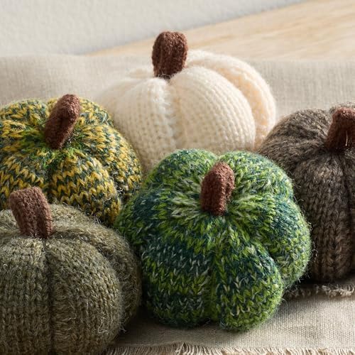 Cozy Mini Knit Pumpkins Set of 5 (Juniper 2.5 Inch Set)