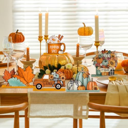Yousoontic 6 Pcs Fall Thanksgiving Table Decor, Classic, Orange and Blue
