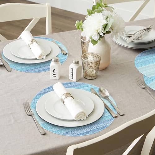 Niviy Round Placemats, Placemats Set of 6, 12x18 Inch Washable Place Mats Easy to Clean Heat Resistant Table Mats Wipeable Placemat for Holiday Party Kitchen Dining Table Decoration, Blue
