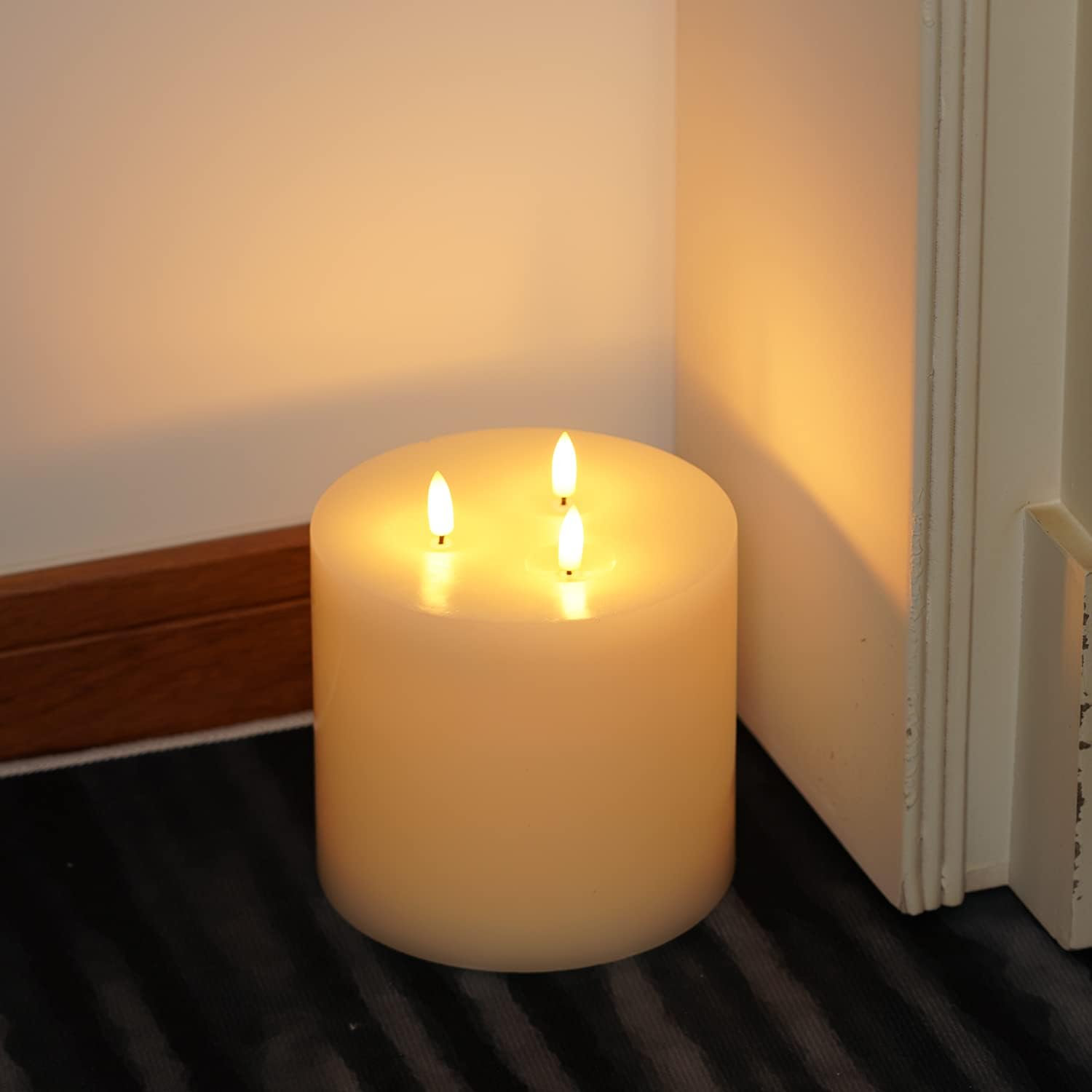 Amagic 3 Wick Extra Large Flameless Pillar Candles with Timer Remote, Ivory | 6"x6" Real Wax Battery Operated LED