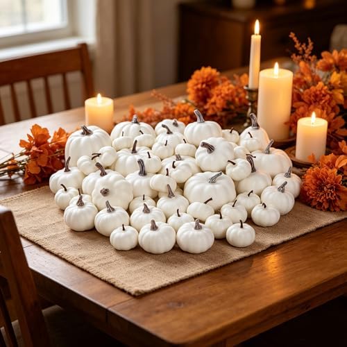 winemana 46 Pcs Artificial White Pumpkins Fall Decorations
