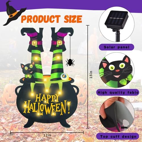 Halloween Lighted Garden Flag, Witch Feet Yard Decor, 12x18 In