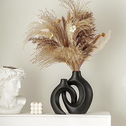 Snuggle Hollow Modern Ceramic Vase / Large Matte Black / Set of 2