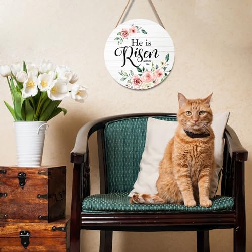 Harooni Easter Sign He is Risen Wooden Hanging Plates 12"x12" Religious Door Hanger Sign