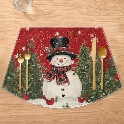 Artoid Mode Red Christmas Snowman Wedge Placemats for Round Table Set of 6, Winter Seasonal Kitchen Dining Table Decoration for Indoor Party Home