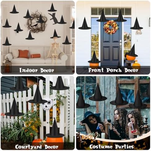 12 Pcs Halloween Decorations Witch Hat, Hanging Floating Witch Hats