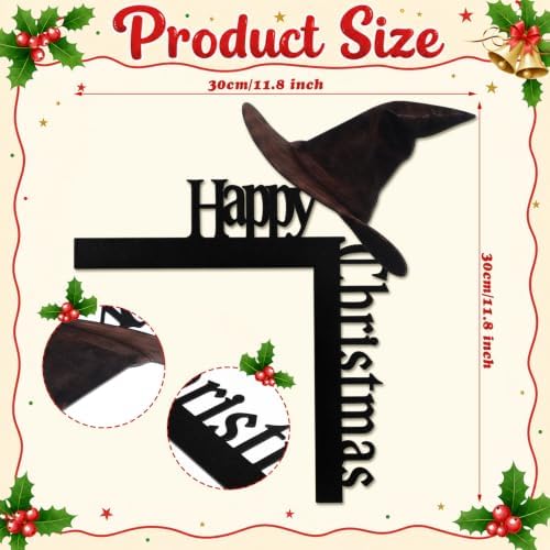 Yaocom 11.8" x 11.8" Metal Happy Christmas Door Topper, Goth Witch Hat Sign