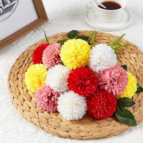 SITUMEIZI 12 Pcs Colorful Artificial Chrysanthemum Flowers, Fake Mums