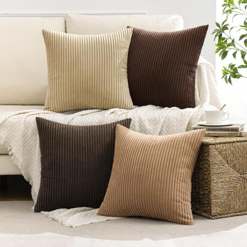 MIULEE Fall Corduroy Decorative Throw Pillow Covers Dark Brown 20x20