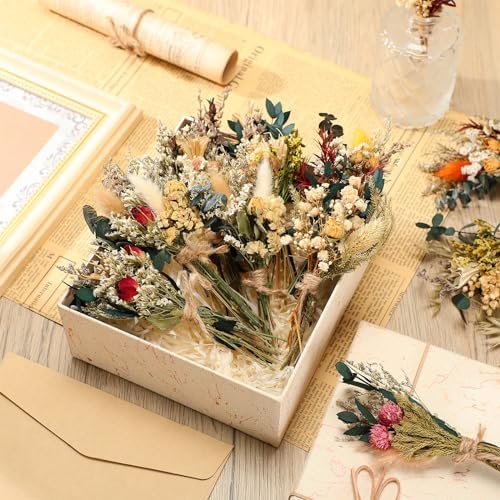 Layhit 12 Pcs Mini Dried Flower Bouquet Boho for Wedding,Bright