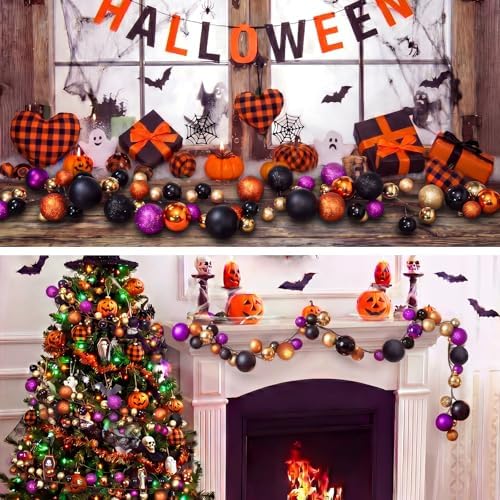 Pinkunn 6 ft Halloween Garland for Mantel Artificial Ball Halloween Decor