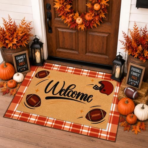 2 Pcs Fall Football Doormat-Fall Decor Orange White Door Mat Outdoor Set