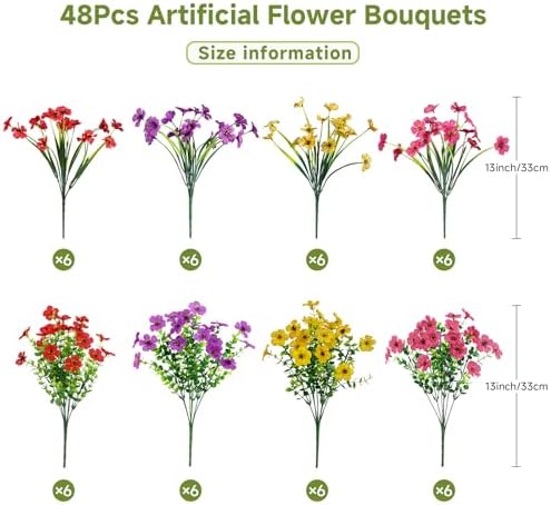 Alupssuc 48 Bundles Artificial Daisy Flowers UV Resistant for Outdoor Decor