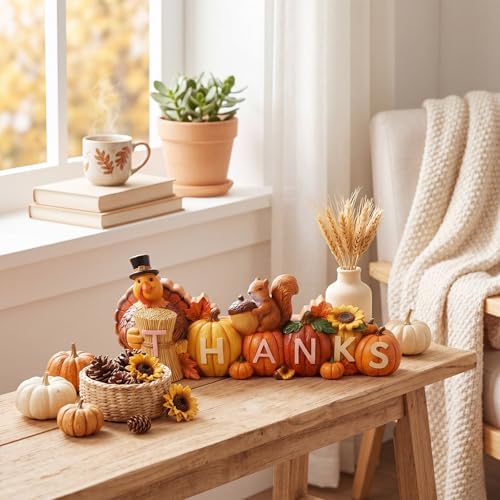 Amyhill Thanksgiving Decoration Wooden Pumpkin Turkey Tabletop Centerpiece Decor Turkey Figurines Indoor Fall Decor for Home Kitchen Thanksgiving Harvest Autumn Party Supplies