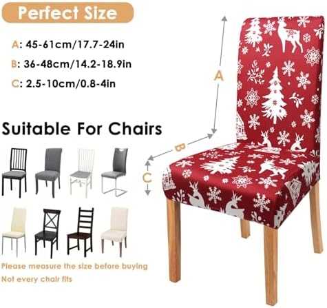 Red Christmas Chair Covers Set of 6,Winter Christmas Tree Snowflake Elk Chair Protectors,Elastic Removable Washable Dining Chair Covers for Winter Christmas Kitchen Dining Room Holiday Decor