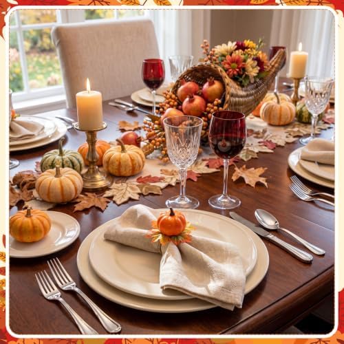 Yungyan 12Set Fall Pumpkin Maple Napkin Ring,Thanksgiving Napkin Rings