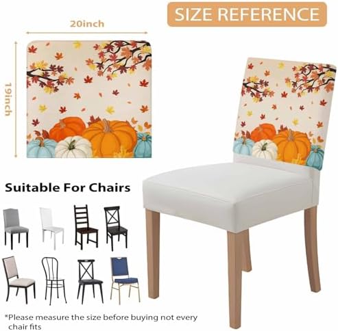 Fall Chair Covers Set of 8 Harvest Pumpkin Chair Slipcover Protector Removable Stretch Chair Covers Autumn Maple Leave Thanksgiving Chair Back Covers for Dining Chairs Kitchen Holiday Party Decor