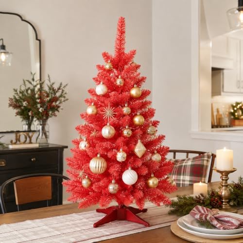 3FT Red Artificial Small Christmas Tree Mini Tabletop Decor
