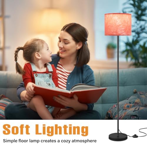 Ambimall 60'' Modern Floor Lamp with Shade, Tall Lamps for Living Room, Bedroom, Office, Dining Room, Hand-Dyed Pink